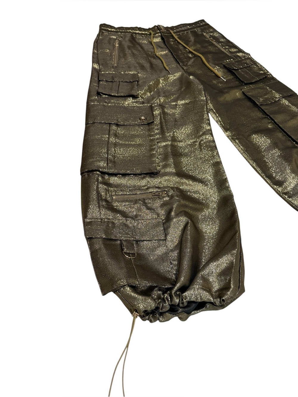 Cynthia Rowley Metallic Cargo Pants in a Black and Gold Size Large - Picture 6 of 10